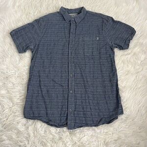 Dravus Gray/Blue Textured Striped 100% Cotton Collared Button Down Shirt Large